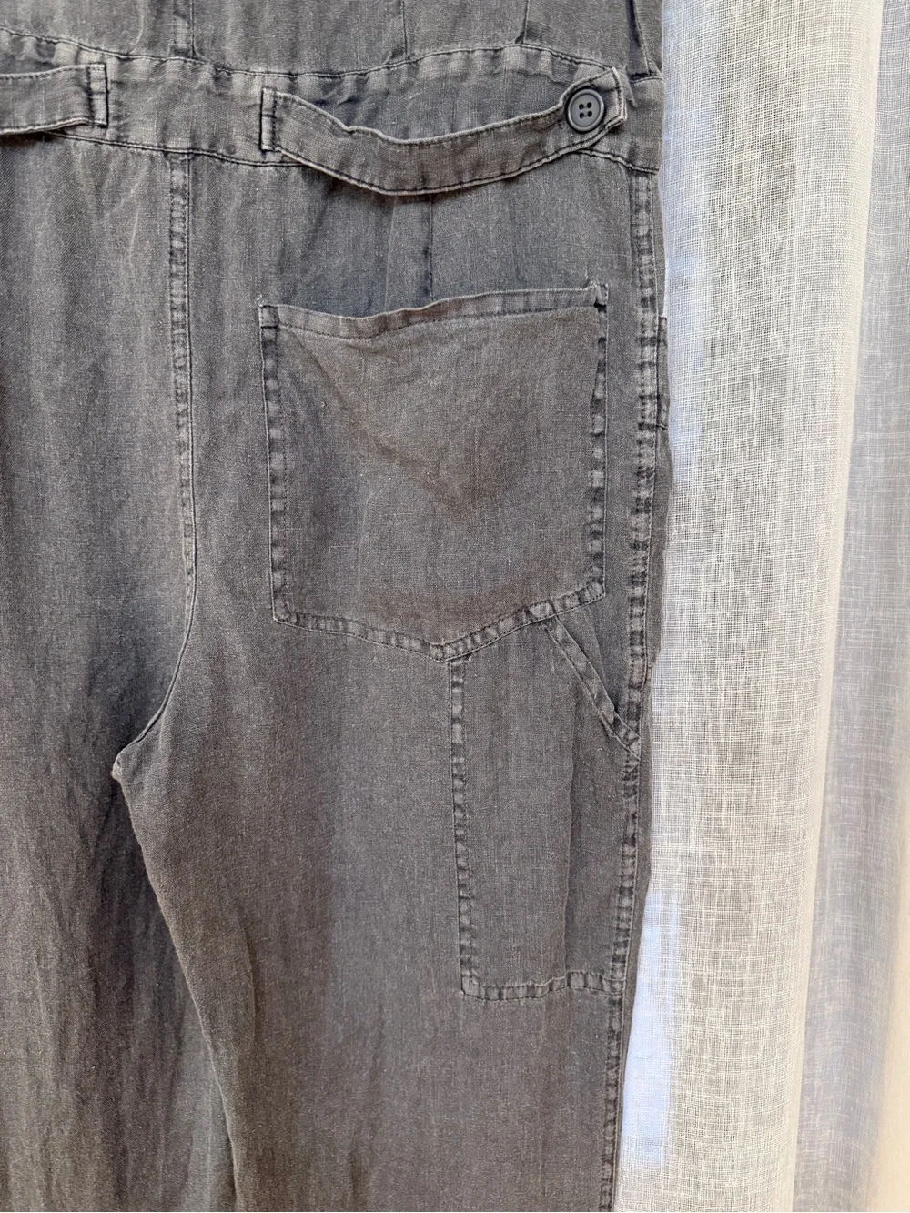Zara 100% Linen Gray Short-Sleeve Utility Jumpsuit